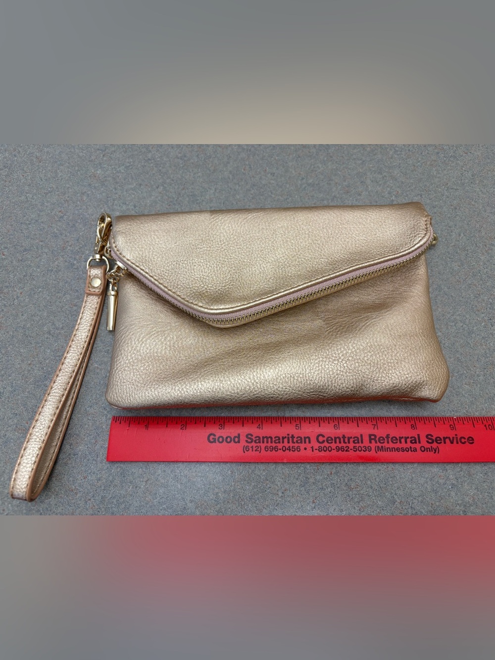 Metallic Gold Fold-Over Wristlet Clutch with Detachable Strap